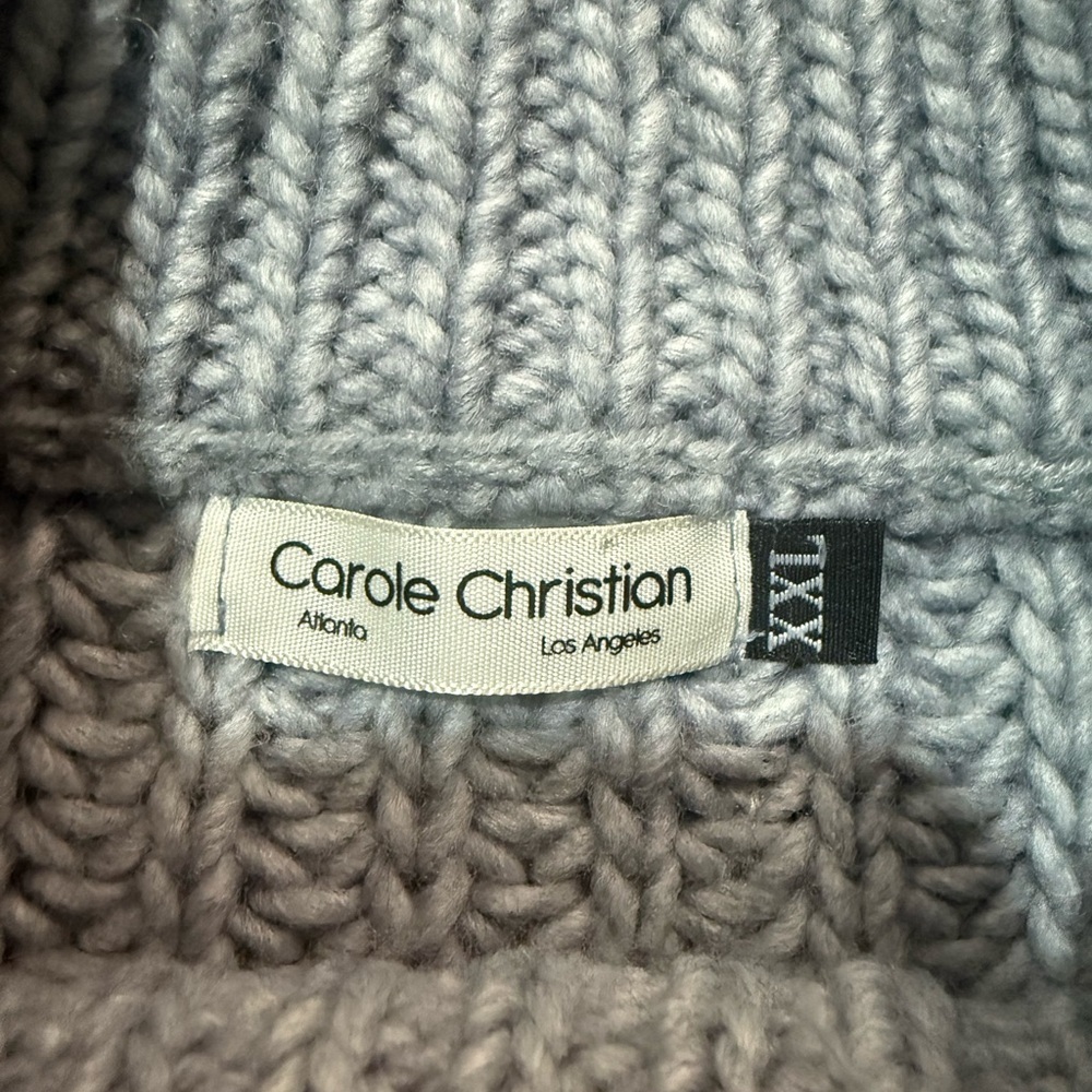Carole Christian Chunky Knit Fringe Sweater Gray Wool Blend Mock Neck Women XXL - Picture 2 of 4